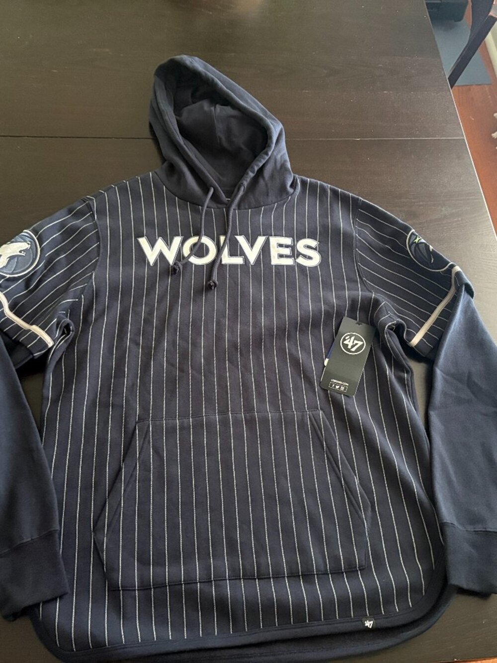 NEW 47 Brand Minnesota Timberwolves Pinstripe Hooded Sweatshirt Size Medium
